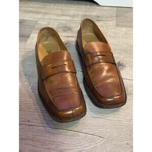 Yanko Men’s Leather Penny Loafers Size 10.5 Brown Square Toe Slip On